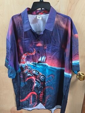 Men's Purple Nautical Octopus Print Button-Up Shirt